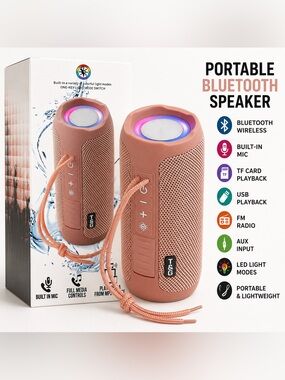 T&G Portable Bluetooth Speaker Wireless TF USB FM Radio Rose Gold pink NIB